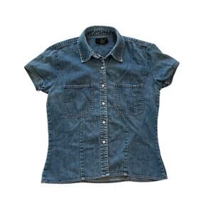 Limited Jeans Short Sleeve Medium Wash Denim Shirt, Snap Closure, Size S
